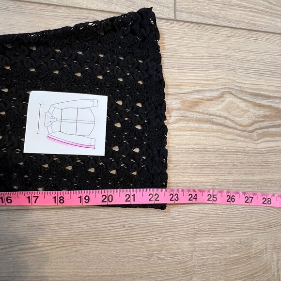 Design Lab Black  Boho Retro Crochet Mini Dress with Bell Sleeves (L) - Picture 13 of 13